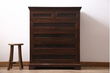 ビンテージ家具　松本民芸家具　503型整理タンス　直線のデザインが目を引くチェスト(引き出し、衣装タンス、ヴィンテージ)(定価約33万円)(R-046079)