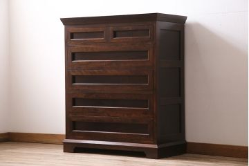 ビンテージ家具　松本民芸家具　503型整理タンス　直線のデザインが目を引くチェスト(引き出し、衣装タンス、ヴィンテージ)(定価約33万円)(R-046079)