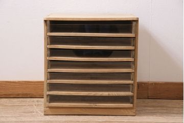 レトロ家具　ストリップド(剥離)　素朴な木味が魅力の昭和レトロな糸ケース(小引き出し)(R-046080)