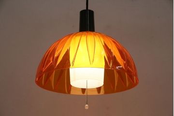 ビンテージ照明　ナショナル(National、松下電工)　昭和レトロ　オレンジシェードが可愛らしいペンダントライト(天井照明、吊り下げ照明)(R-046089)