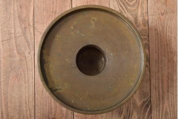 大正〜昭和初期　波千鳥の図　銀象嵌　真鍮薄端　花瓶(華道)(R-046100)
