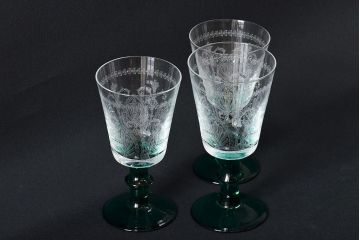 KAGAMI　カガミクリスタル　ワイングラス3点(切子、エッチング)(R-046102)