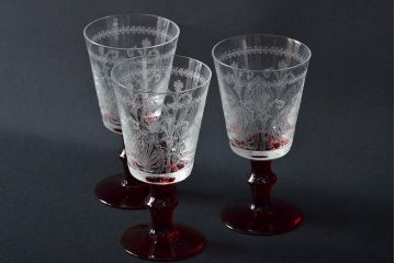 KAGAMI　カガミクリスタル　ワイングラス3点(切子、エッチング)(R-046103)