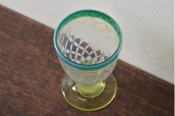 明治〜大正　青縁暈し七宝繋ぎ文ウラン足　氷コップ(R-046104)