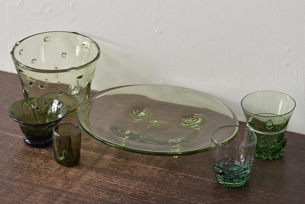 イタリア　ベネチアンガラス　鉢・グラス・プレートなど6点セット(コップ、皿、ヴェネチアングラス、洋食器)(R-046106)