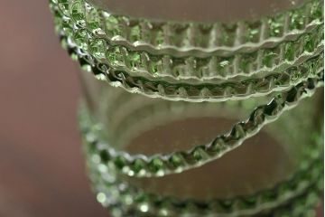 イタリア　ベネチアンガラス　グリーン(緑)　グラス3客セット(サイン、作家物、コップ、洋食器、ヴェネチアングラス)(R-046107)