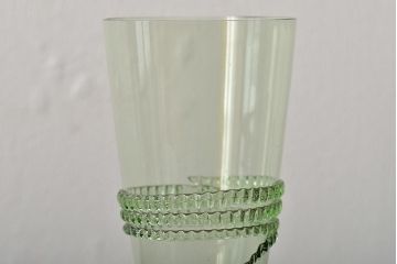 イタリア　ベネチアンガラス　グリーン(緑)　グラス3客セット(サイン、作家物、コップ、洋食器、ヴェネチアングラス)(R-046107)