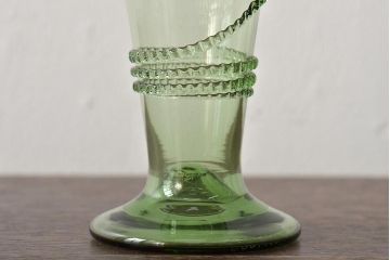 イタリア　ベネチアンガラス　グリーン(緑)　グラス3客セット(サイン、作家物、コップ、洋食器、ヴェネチアングラス)(R-046107)