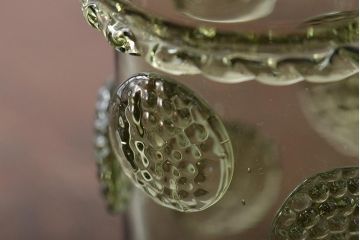 イタリア　ベネチアンガラス　グリーン(緑)　グラス3客セット(サイン、作家物、コップ、洋食器、ヴェネチアングラス)(R-046107)