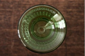 イタリア　ベネチアンガラス　グリーン(緑)　グラス3客セット(サイン、作家物、コップ、洋食器、ヴェネチアングラス)(R-046107)