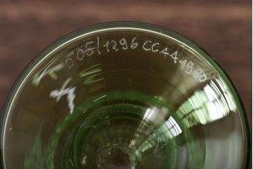 イタリア　ベネチアンガラス　グリーン(緑)　グラス3客セット(サイン、作家物、コップ、洋食器、ヴェネチアングラス)(R-046107)