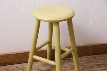 アンティーク家具　昭和初期　ポップなレモンカラーのペイントスツール(木製チェア、丸椅子)(R-046108)