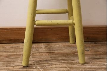 アンティーク家具　昭和初期　ポップなレモンカラーのペイントスツール(木製チェア、丸椅子)(R-046108)