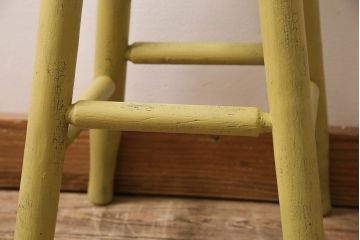 アンティーク家具　昭和初期　ポップなレモンカラーのペイントスツール(木製チェア、丸椅子)(R-046108)