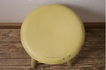 アンティーク家具　昭和初期　ポップなレモンカラーのペイントスツール(木製チェア、丸椅子)(R-046108)