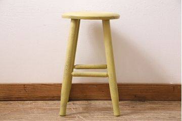 アンティーク家具　昭和初期　ポップなレモンカラーのペイントスツール(木製チェア、丸椅子)(R-046108)