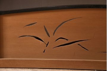 中古　民芸家具　透かし彫りの入った涼しげな花寄せ屏風(つい立て、茶道具、葭屏風)(R-046117)