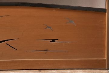 中古　民芸家具　透かし彫りの入った涼しげな花寄せ屏風(つい立て、茶道具、葭屏風)(R-046117)