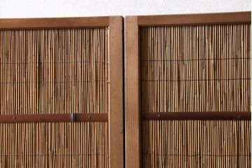中古　民芸家具　透かし彫りの入った涼しげな花寄せ屏風(つい立て、茶道具、葭屏風)(R-046117)