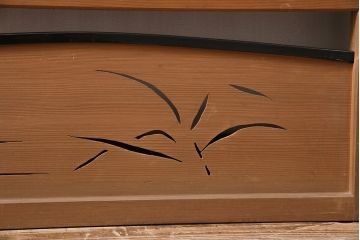 中古　民芸家具　透かし彫りの入った涼しげな花寄せ屏風(つい立て、茶道具、葭屏風)(R-046117)