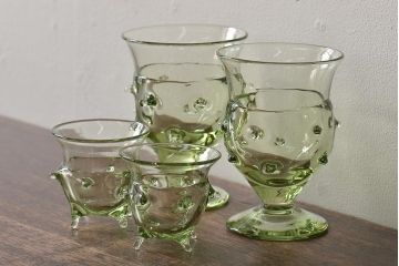 イタリア　ベネチアンガラス　グリーン(緑)　グラス4客セット(コップ、洋食器、ヴェネチアングラス)(R-046120)