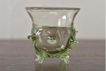 イタリア　ベネチアンガラス　グリーン(緑)　グラス4客セット(コップ、洋食器、ヴェネチアングラス)(R-046120)