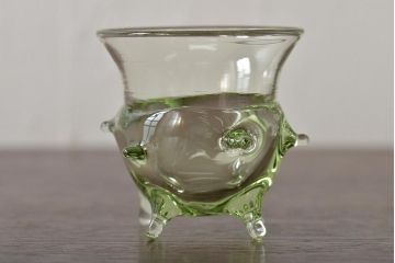 イタリア　ベネチアンガラス　グリーン(緑)　グラス4客セット(コップ、洋食器、ヴェネチアングラス)(R-046120)