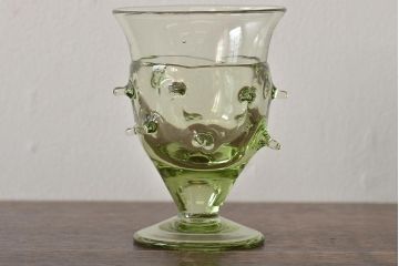 イタリア　ベネチアンガラス　グリーン(緑)　グラス4客セット(コップ、洋食器、ヴェネチアングラス)(R-046120)