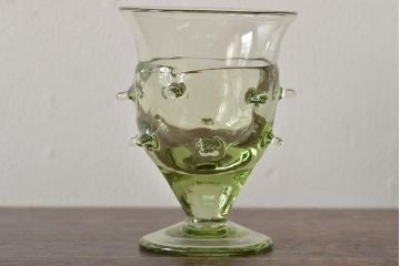 イタリア　ベネチアンガラス　グリーン(緑)　グラス4客セット(コップ、洋食器、ヴェネチアングラス)(R-046120)