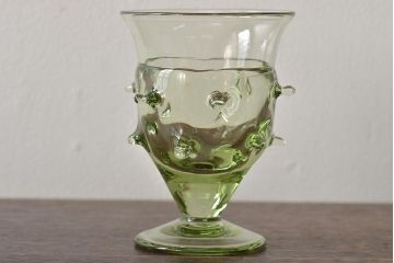 イタリア　ベネチアンガラス　グリーン(緑)　グラス4客セット(コップ、洋食器、ヴェネチアングラス)(R-046120)