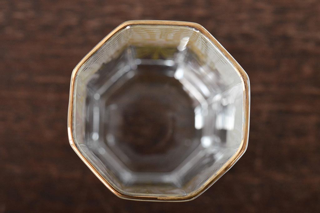 イタリア　ベネチアンガラス　金彩　花の図　グラス6客セット(コップ、タンブラー、ヴェネチアングラス)(R-046122)