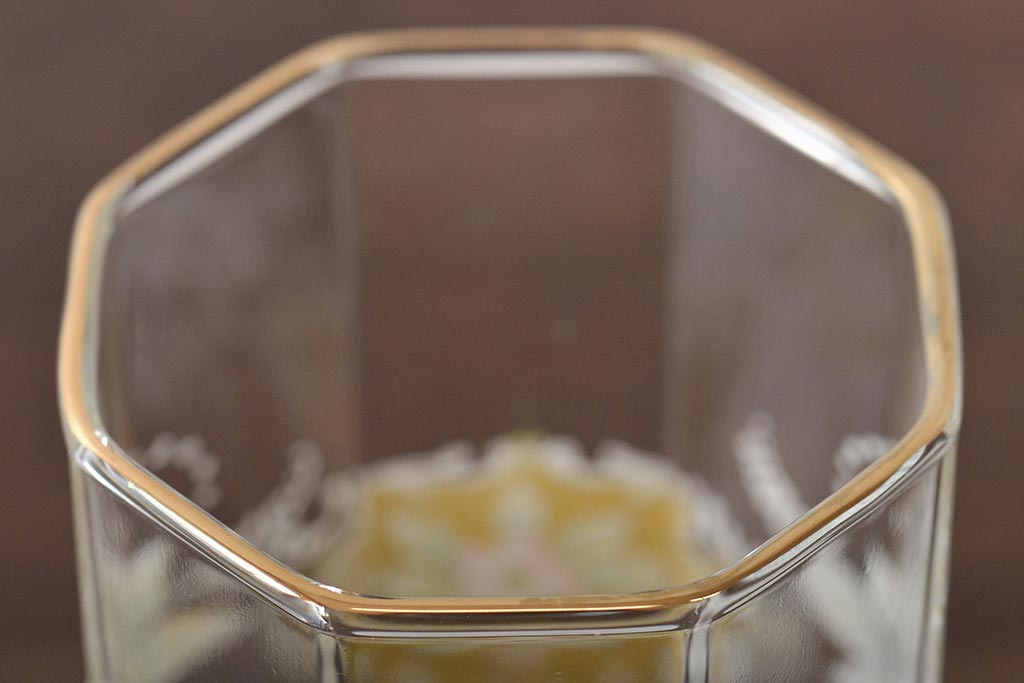 イタリア　ベネチアンガラス　金彩　花の図　グラス6客セット(コップ、タンブラー、ヴェネチアングラス)(R-046122)