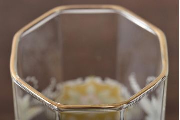 イタリア　ベネチアンガラス　金彩　花の図　グラス6客セット(コップ、タンブラー、ヴェネチアングラス)(R-046122)