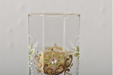 イタリア　ベネチアンガラス　金彩　花の図　グラス6客セット(コップ、タンブラー、ヴェネチアングラス)(R-046122)