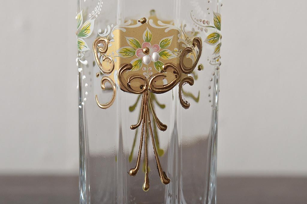 イタリア　ベネチアンガラス　金彩　花の図　グラス6客セット(コップ、タンブラー、ヴェネチアングラス)(R-046122)