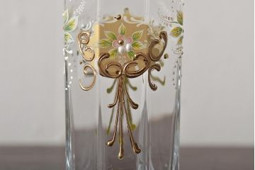 イタリア　ベネチアンガラス　金彩　花の図　グラス6客セット(コップ、タンブラー、ヴェネチアングラス)(R-046122)