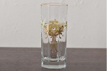 イタリア　ベネチアンガラス　金彩　花の図　グラス6客セット(コップ、タンブラー、ヴェネチアングラス)(R-046122)