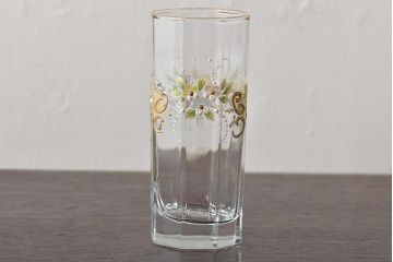 イタリア　ベネチアンガラス　金彩　花の図　グラス6客セット(コップ、タンブラー、ヴェネチアングラス)(R-046122)