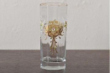 イタリア　ベネチアンガラス　金彩　花の図　グラス6客セット(コップ、タンブラー、ヴェネチアングラス)(R-046122)