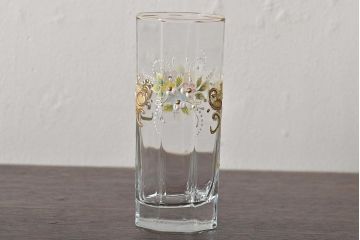 イタリア　ベネチアンガラス　金彩　花の図　グラス6客セット(コップ、タンブラー、ヴェネチアングラス)(R-046122)