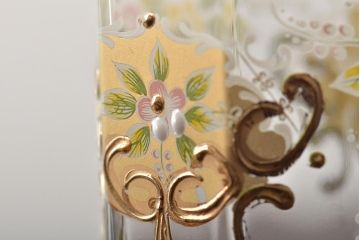 イタリア　ベネチアンガラス　金彩　花の図　グラス6客セット(コップ、タンブラー、ヴェネチアングラス)(R-046122)