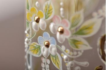 イタリア　ベネチアンガラス　金彩　花の図　グラス6客セット(コップ、タンブラー、ヴェネチアングラス)(R-046122)