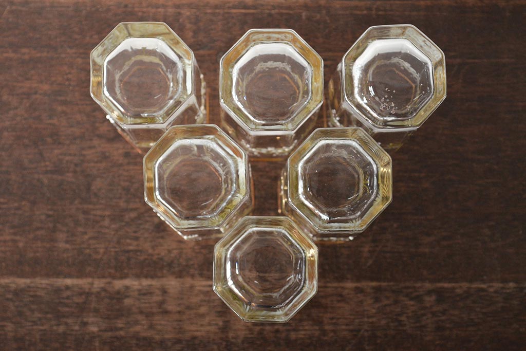 イタリア　ベネチアンガラス　金彩　花の図　グラス6客セット(コップ、タンブラー、ヴェネチアングラス)(R-046122)