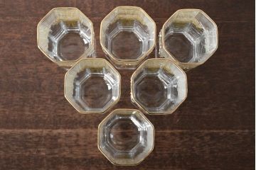 イタリア　ベネチアンガラス　金彩　花の図　グラス6客セット(コップ、タンブラー、ヴェネチアングラス)(R-046122)