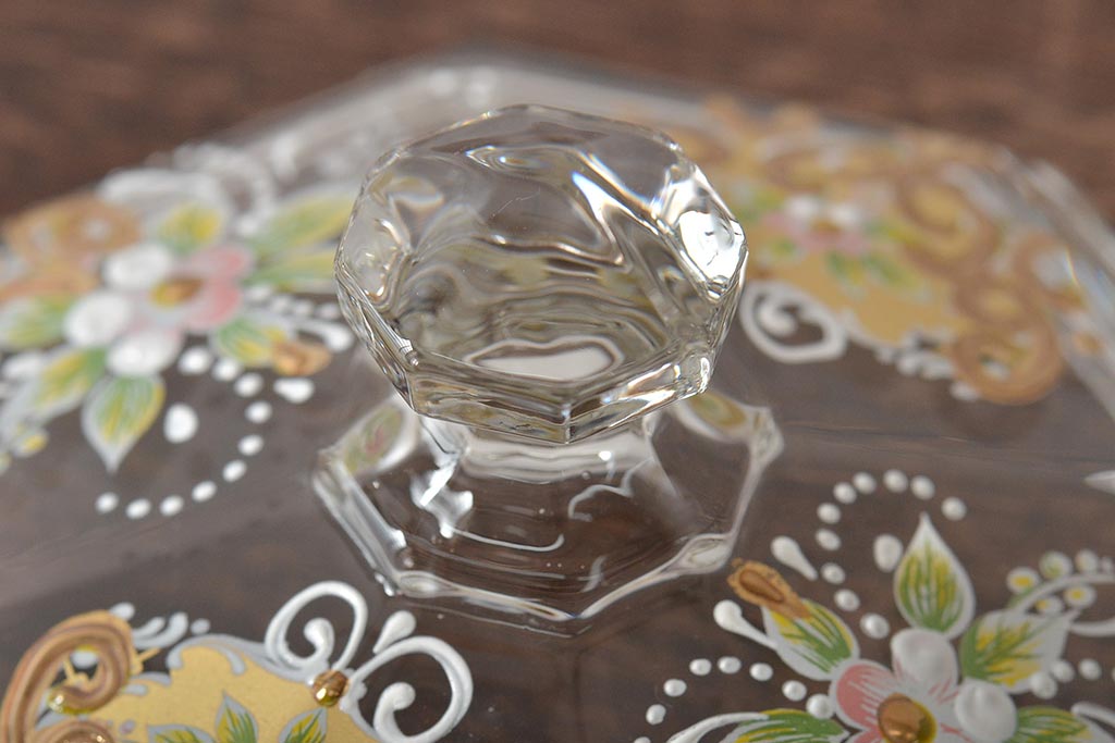 イタリア　ベネチアンガラス　金彩　花の図　小物入れ・お皿　2点セット(変形皿、菓子皿、洋食器、ヴェネチアングラス)(R-046123)