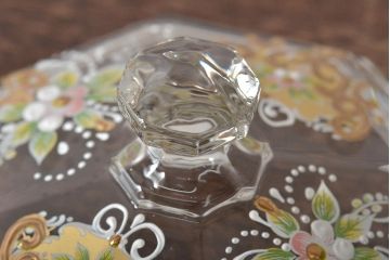 イタリア　ベネチアンガラス　金彩　花の図　小物入れ・お皿　2点セット(変形皿、菓子皿、洋食器、ヴェネチアングラス)(R-046123)