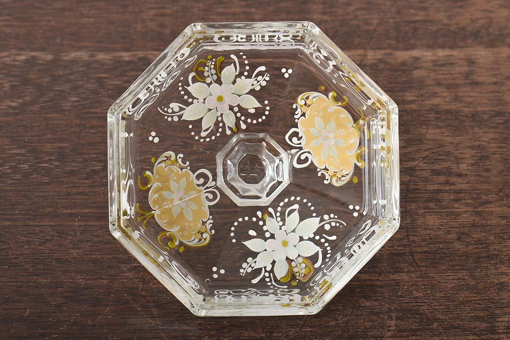 イタリア　ベネチアンガラス　金彩　花の図　小物入れ・お皿　2点セット(変形皿、菓子皿、洋食器、ヴェネチアングラス)(R-046123)