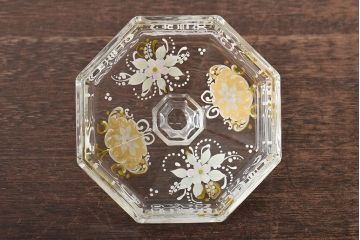 イタリア　ベネチアンガラス　金彩　花の図　小物入れ・お皿　2点セット(変形皿、菓子皿、洋食器、ヴェネチアングラス)(R-046123)