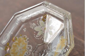 イタリア　ベネチアンガラス　金彩　花の図　小物入れ・お皿　2点セット(変形皿、菓子皿、洋食器、ヴェネチアングラス)(R-046123)