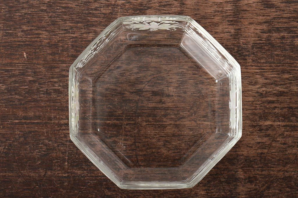 イタリア　ベネチアンガラス　金彩　花の図　小物入れ・お皿　2点セット(変形皿、菓子皿、洋食器、ヴェネチアングラス)(R-046123)